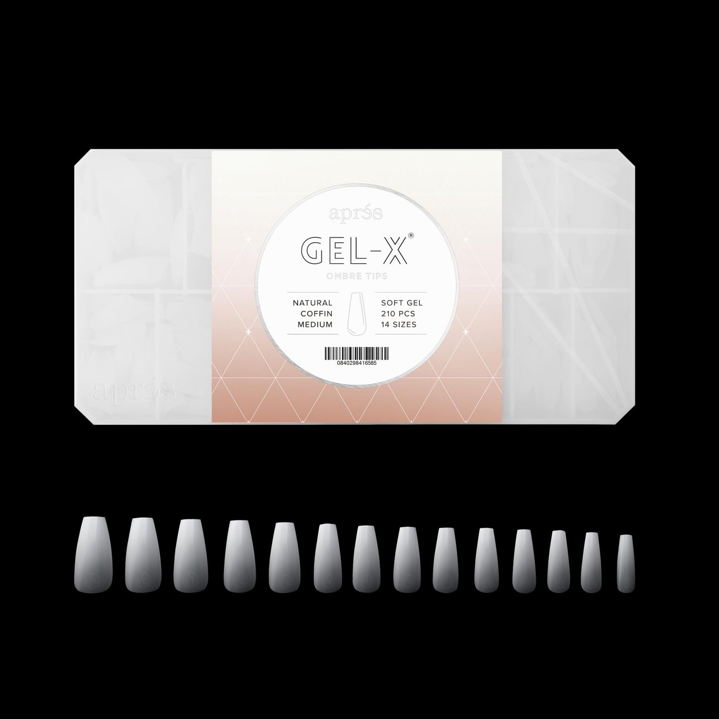 Apres Ombre Gel-X® Box of Nail Tips, 14 Sizes 00-9, Premium Quality (Natural Coffin Medium, 210 Count) Beauty & Personal Care APRÉS