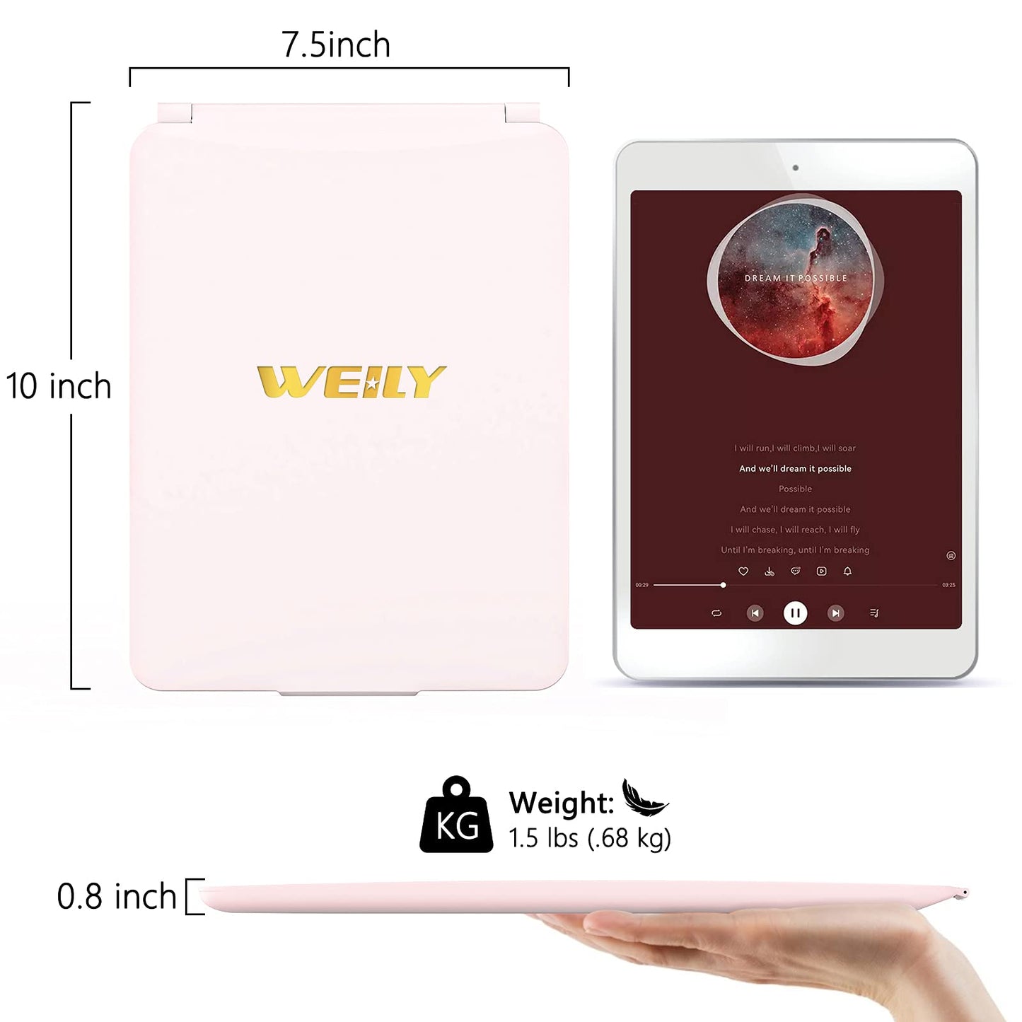WEILY Makeup Mirror with Lights, 2000 mAh USB Rechargeable Lighted Makeup Mirror, Touch Screen 3 Colors Adjustable 72 LED Lights Compact Travel
