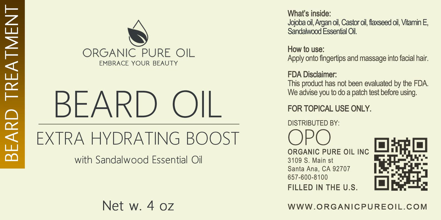 OPO - Organic Beard Oil for Men: 4 oz Sandalwood, Non-GMO, Vegan Facial Hair Conditioner for Fast Growing Beard, Mustache, Eyelash & Eyebrows