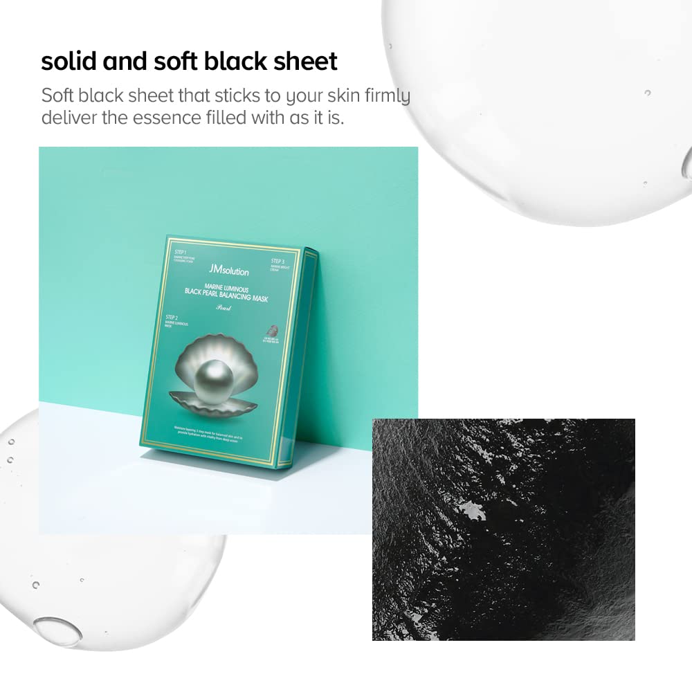 JMsolution Marine Luminous Black Pearl 3 Step Mask (10 Sets) | Bubble Cleanser + Black Sheet Mask + Finishing Cream | Oil & Moisture Balance Korean