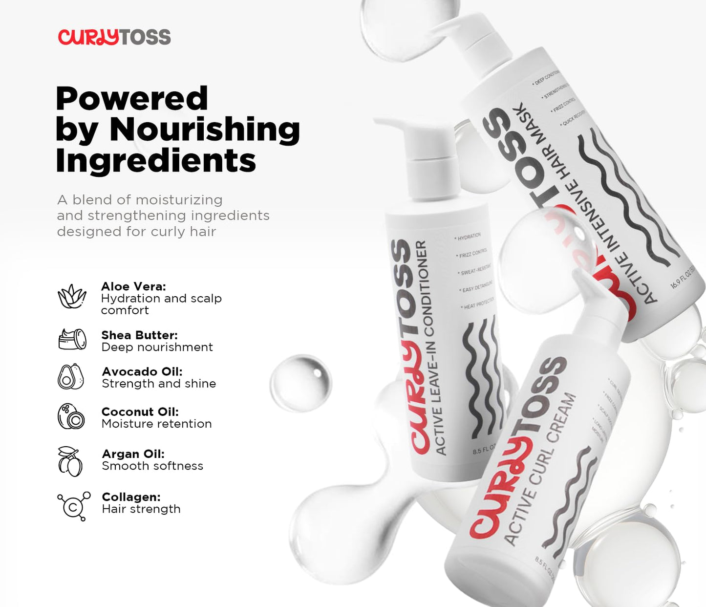 CURLY TOSS Complete Curl Routine Kit - Shampoo & Conditioner Set, Leave-In Treatment, Styling Cream & Repair Mask for Defined Curls, Sulfate-Free Care