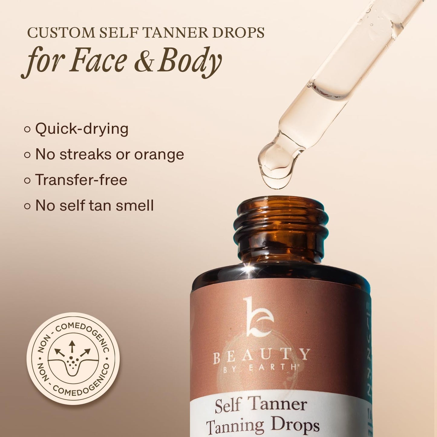 Self Tanning Drops - USA Made with Natural & Organic Ingredients, Medium Face Tanning Drops to Add to Lotion, Moisturizing Bronzing Tanner for Face Beauty and Personal Care Beauty by Earth