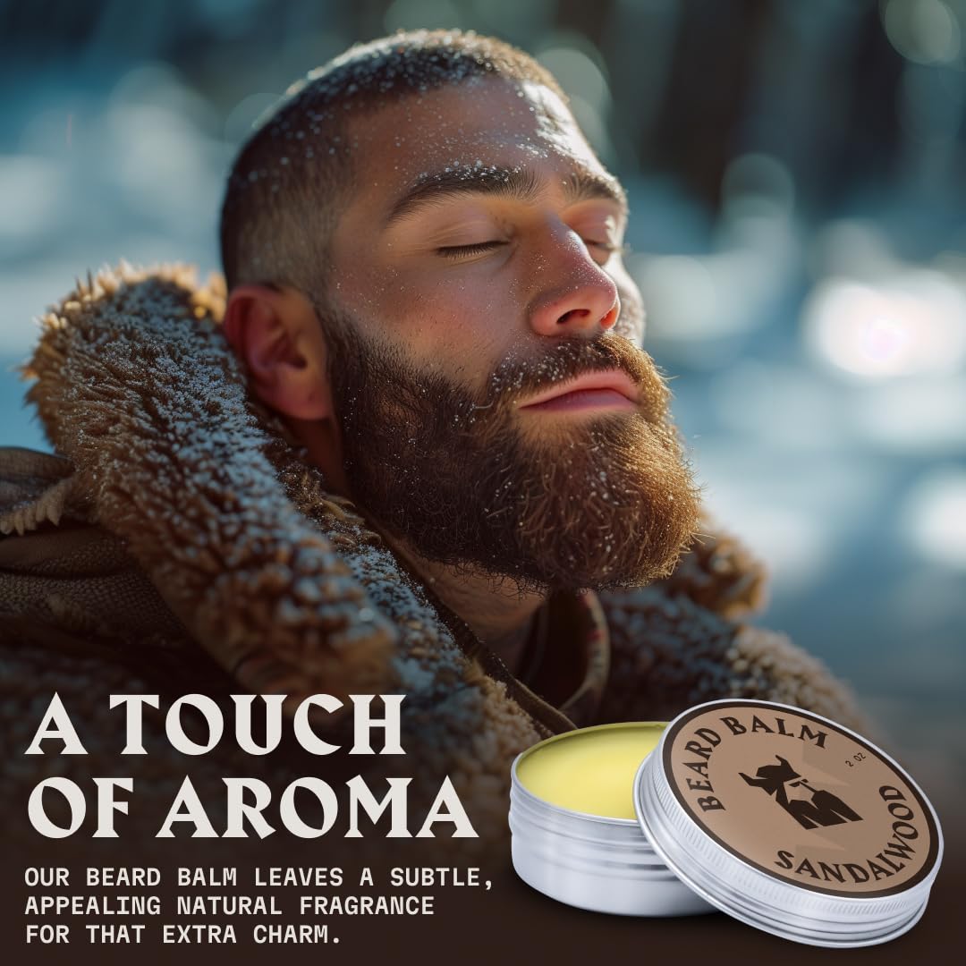 Striking Viking Beard Balm for Men - Sandalwood Scent, 2 Ounces - Leave in Beard Conditioner & Styling Balm - Made with Naturally Derived Argan