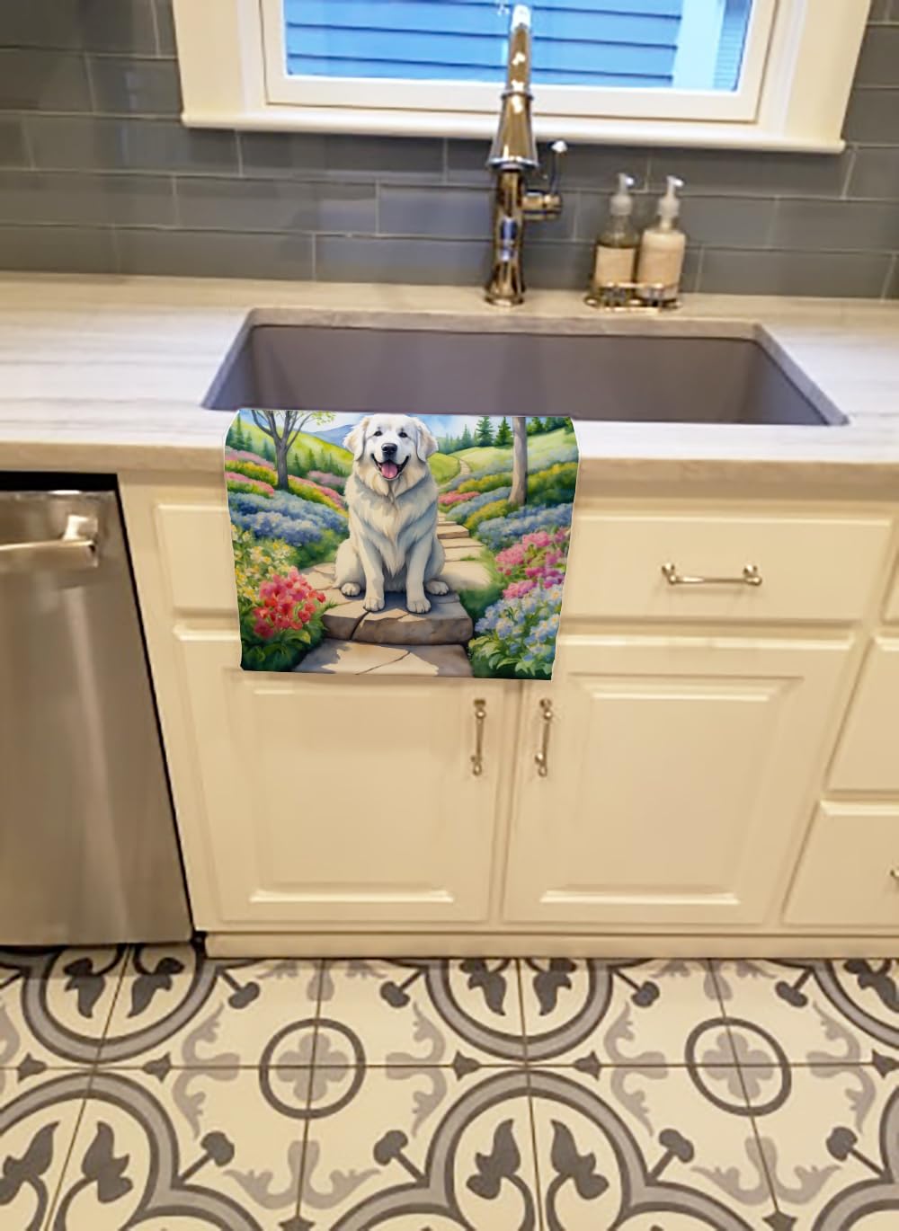 Caroline's Treasures Great Pyrenees Spring Path Kitchen Towel Dish Cloths Guest Hand Towel Decorative Bathroom Towel for Face,Tea, Dishcloth, Kitchen…