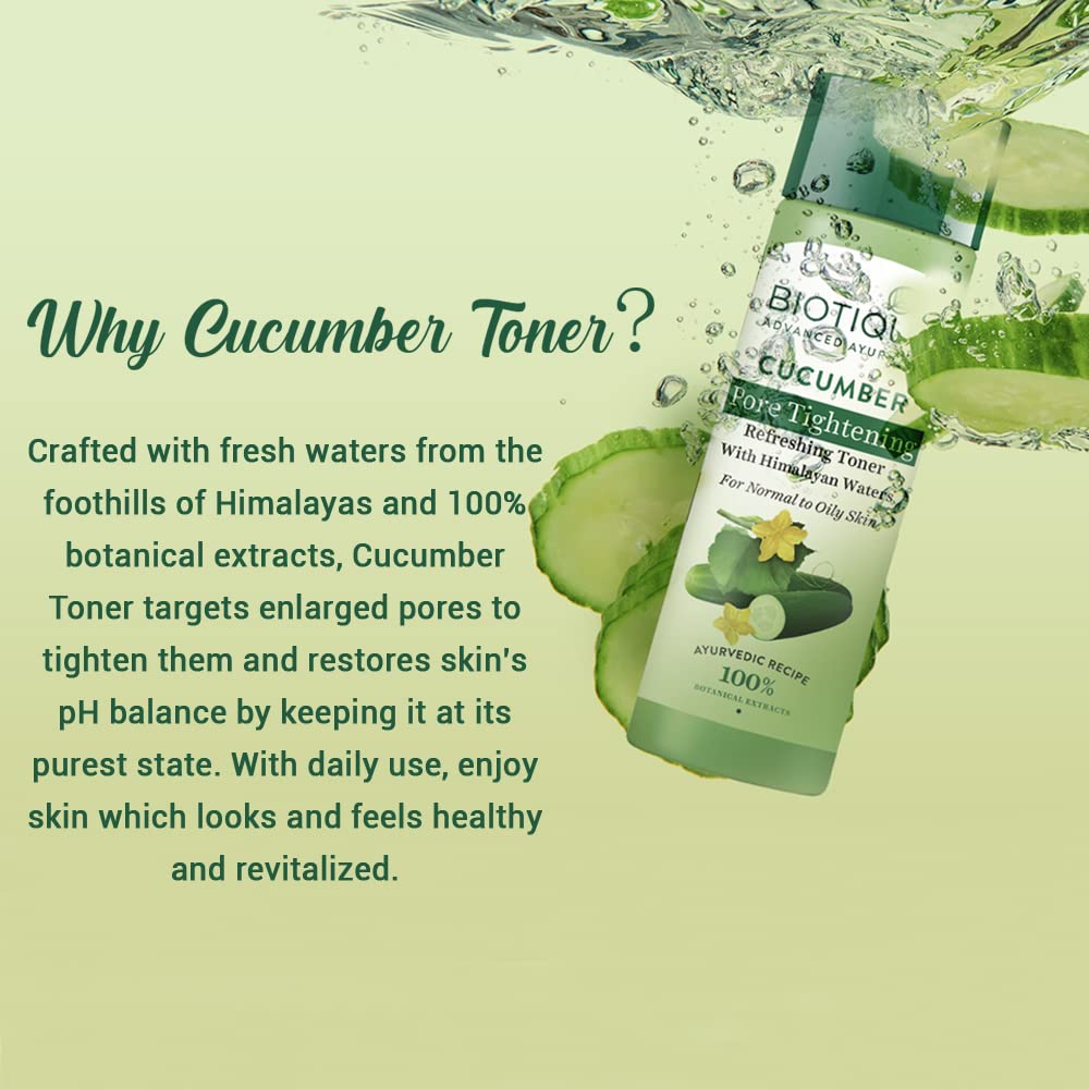 Biotique Bio Cucumber Pore Tightening Toner with Himalayan Waters for Normal to Oily Skin -120 ML/ 4.06Fl.Oz. I Help from Harmful Effects of Sun I