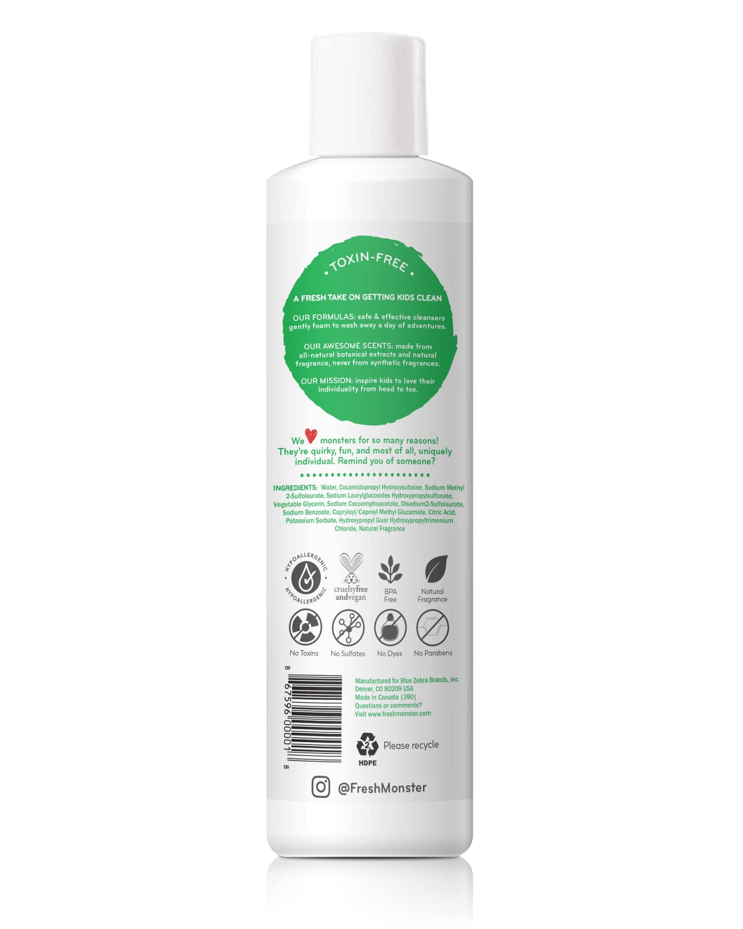 Fresh Monster 2-in-1 Kids Shampoo & Conditioner, Toxin-Free, Hypoallergenic, Tear-free Shampoo & Conditioner for Kids, Coconut (8.5oz)