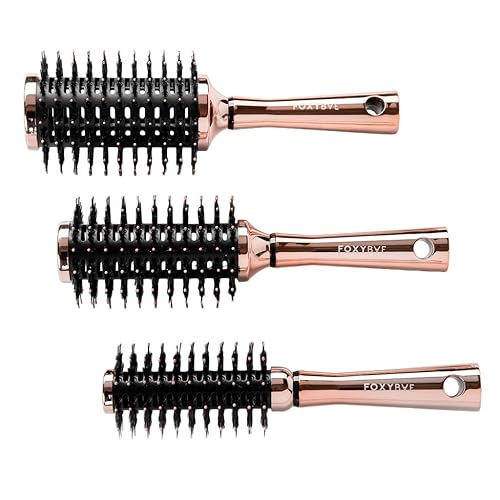 FoxyBae Hair Brush Set - Round Detangler for All Hair Types - Professional Volumizer & Styling Brushes with Vented Barrel - Boar & Nylon Bristles