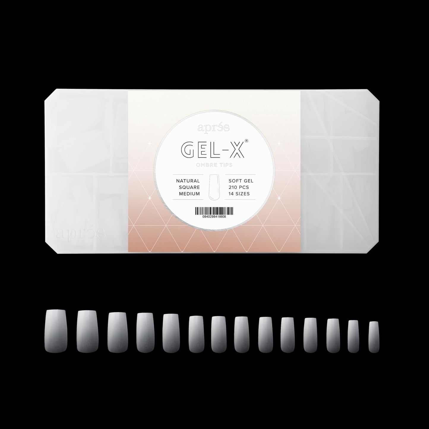 Apres Ombre Gel-X® Box of Nail Tips, 14 Sizes 00-9, Premium Quality (Natural Square Medium, 210 Count) Beauty & Personal Care APRÉS