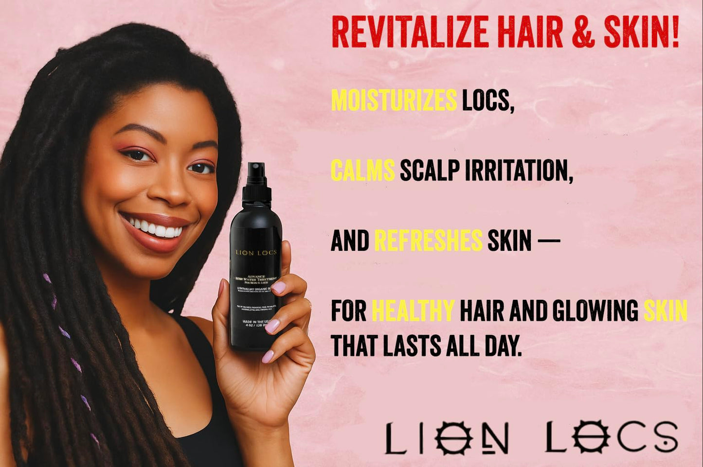 Lion Locs Rosewater Spray for Dreads, Dreadlocks, Braids, Faux Locs, Crochet Locs, Sisterlocks with Aloe, Essential Oils, Vitamins, and Glycerin