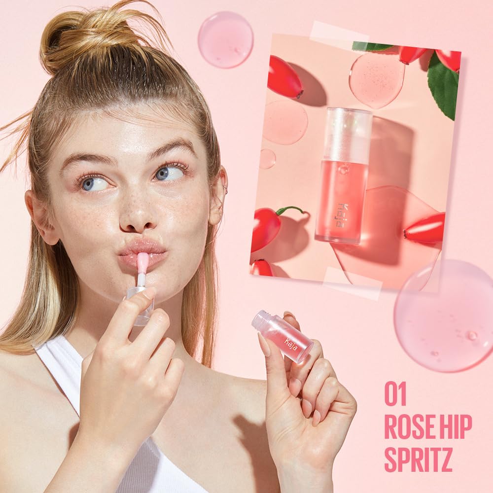 Kaja Juicy Glass Lip Plumping Oil - 01 Rose Hip Spritz - Hydrating, Feel Plumped and Lightweight with Vitamin Tree Fruit Oil, Vegan, Cruelty-Free Beauty and Personal Care Kaja