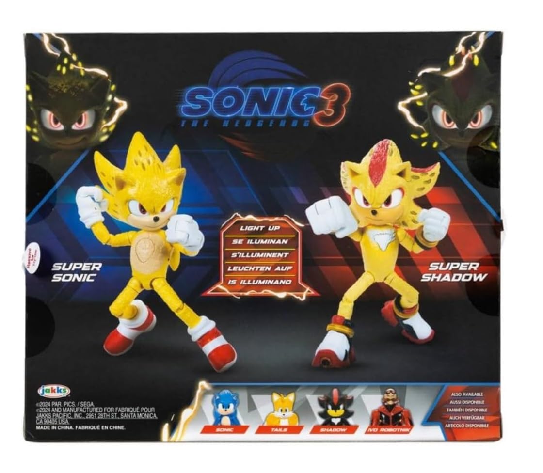 JAKKS Pacific Sonic The Hedgehog Light Up Super Sonic & Super Shadow Action Figure Set