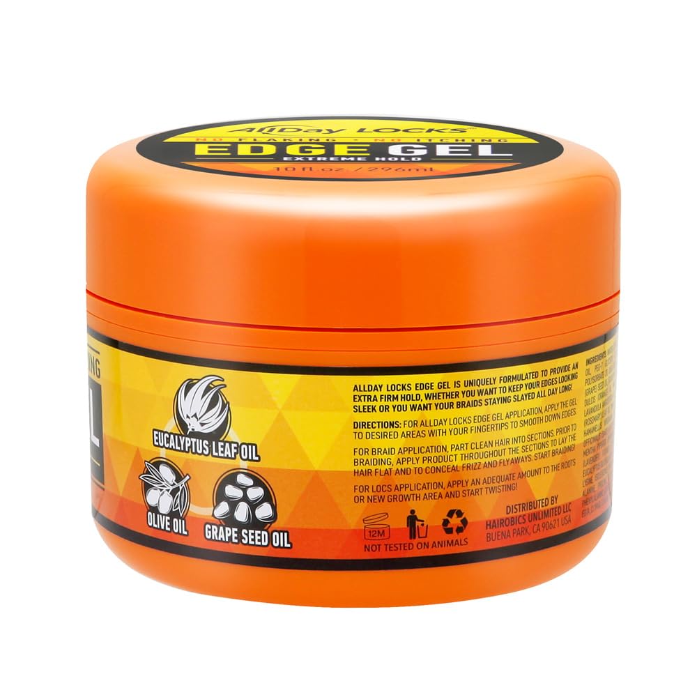 AllDay Locks Edge Gel Extreme Hold - Hair Gel for Maximum Control & Braiding, Natural Edge Lock & Fixer for Women & Men, Sleek Moisturizing Formula