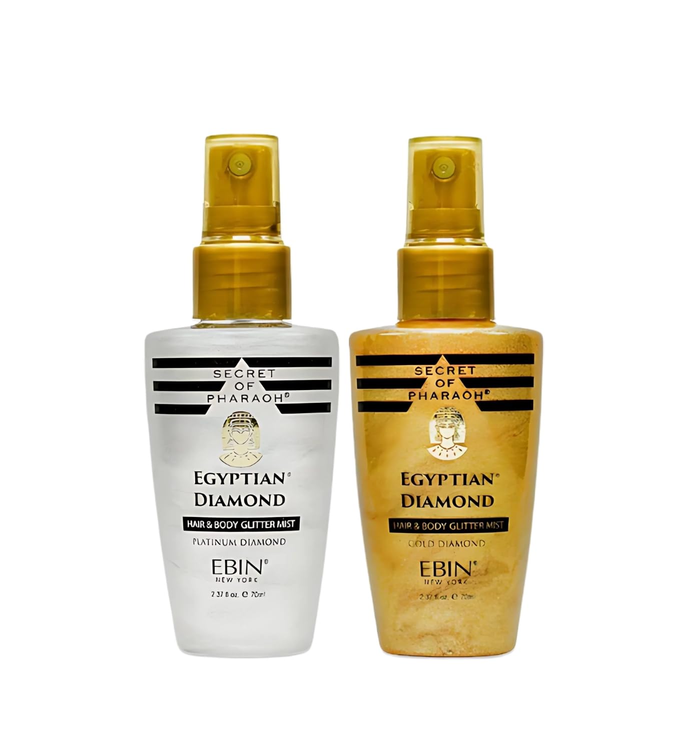 Secret of Pharaoh Egyptian Diamond Platinum Bundle with Gold Body Glitter Spray 2.37 Fl Oz Each by EBIN New York - Shiny Glitter Spray for Hair