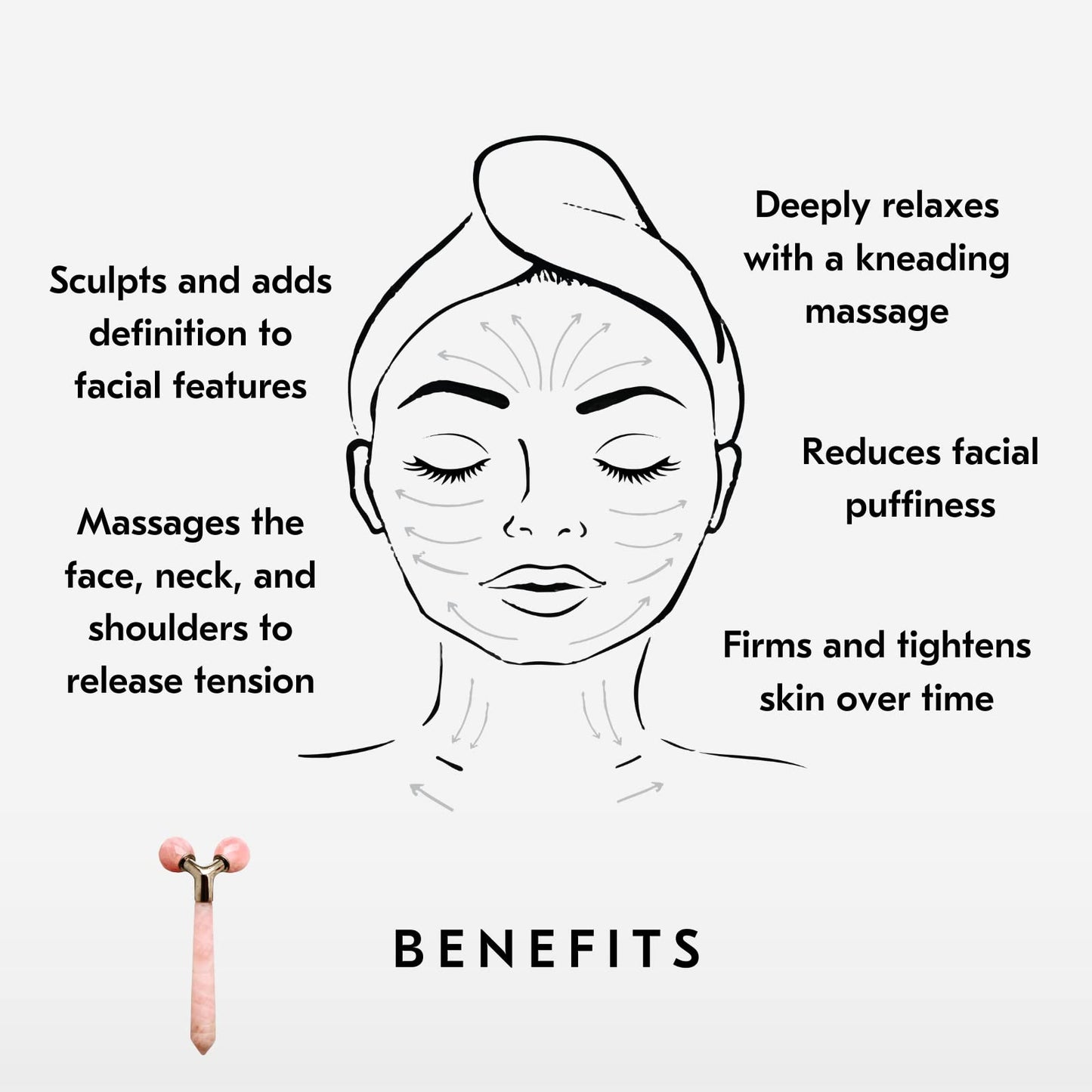 Mount Lai Rose Quartz Tension Melting Facial Massager for Face & Neck - Face Roller to Relieve Tension, Soothe Stress, Improve Circulation & Enhance