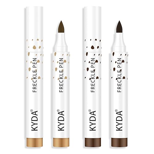KYDA 2 Colors Freckle Pen,Natural Lifelike Freckle Makeup, Waterproof Longlasting Soft Dot Sopt Pen, Sunkissed Makeup-Dark Brown&Light Brown