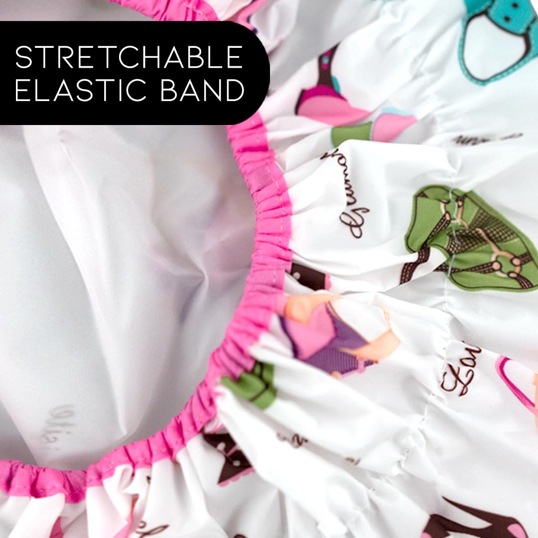 Reusable Shower & Bath Cap, Lined, Oversized Waterproof Shower Caps Large Designed for all Hair Lengths with Lining & Elastic Band Stretch Hem Hair