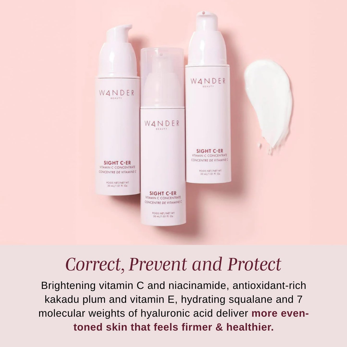 Wander Beauty Sight C-er Vitamin C Concentrate - 20% Vitamin C Cream to Plump, Brighten, & Hydrate Face - Brightening Moisturizer with Vitamin E