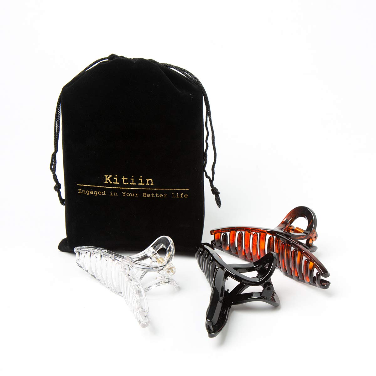 Kitiin Thin Hair Clips Strong holding teeth interlocking Women butterfly Clips for thin Hair 3 Count In set banana hair clips (mixed colors thin hair