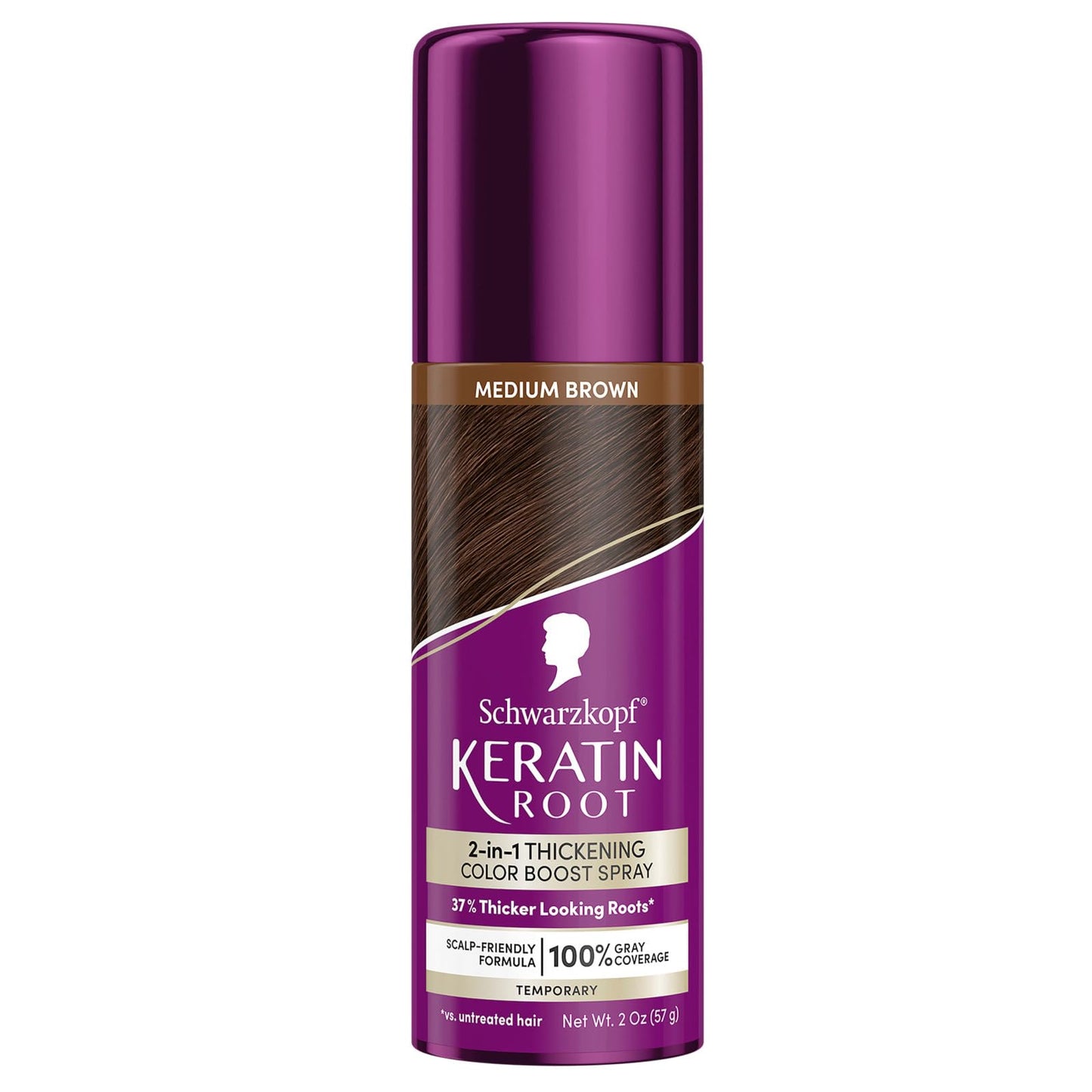 Schwarzkopf Keratin Color Root Temporary Hair Color Spray, Medium Brown, Instant Gray Coverage, Thicker, Fuller-Looking Roots, Easy-to-Use, No