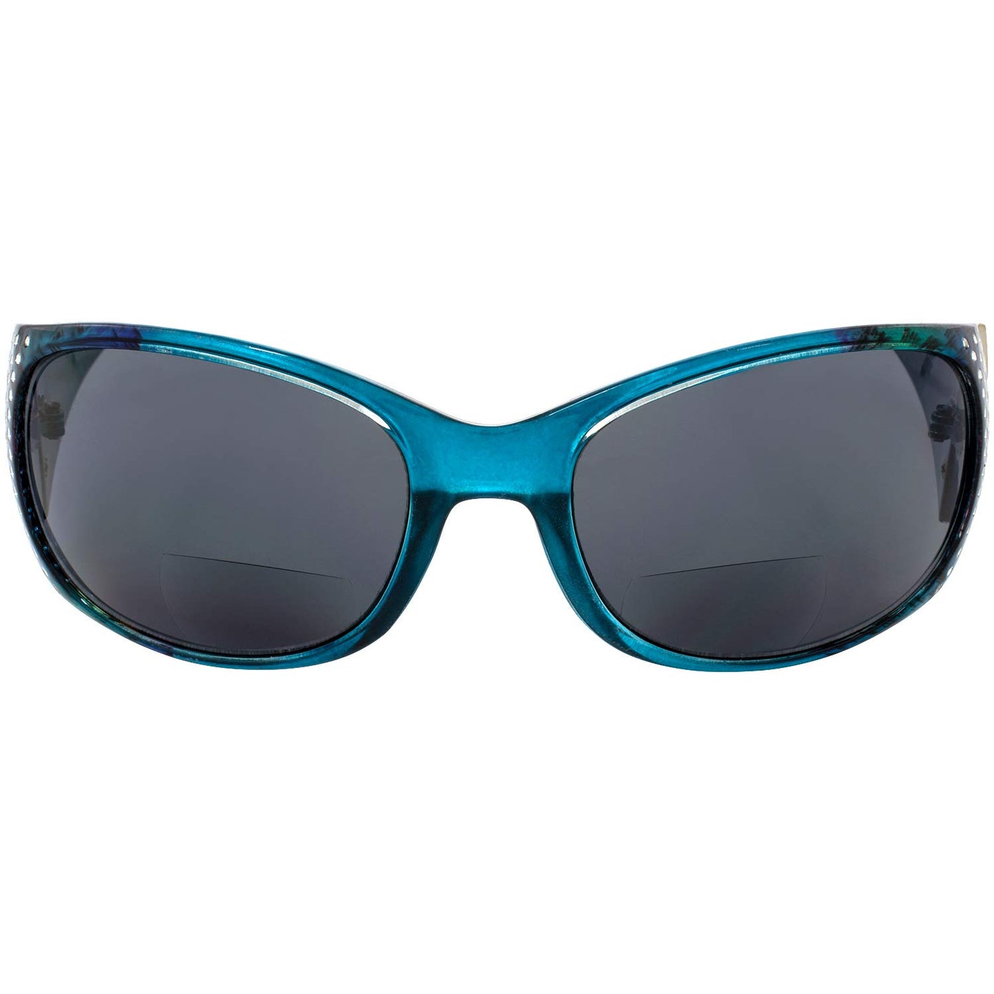 Global Vision Set of 2 Galaxy Womens Bifocal Fashion Motorcycle Sunglasses Readers Chrome Rhinestones Black & Blue Frames 2.5 Magnification