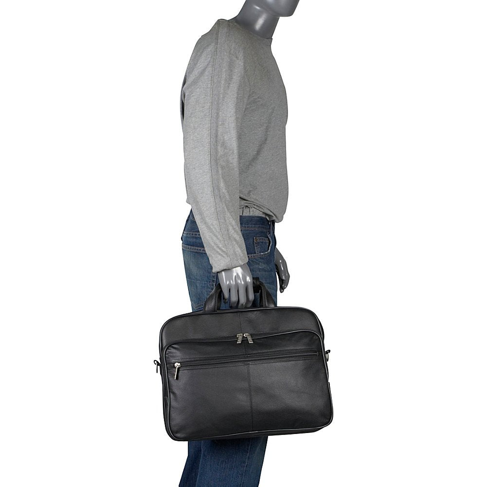 Black Leather Laptop Softside Briefcase (#48)