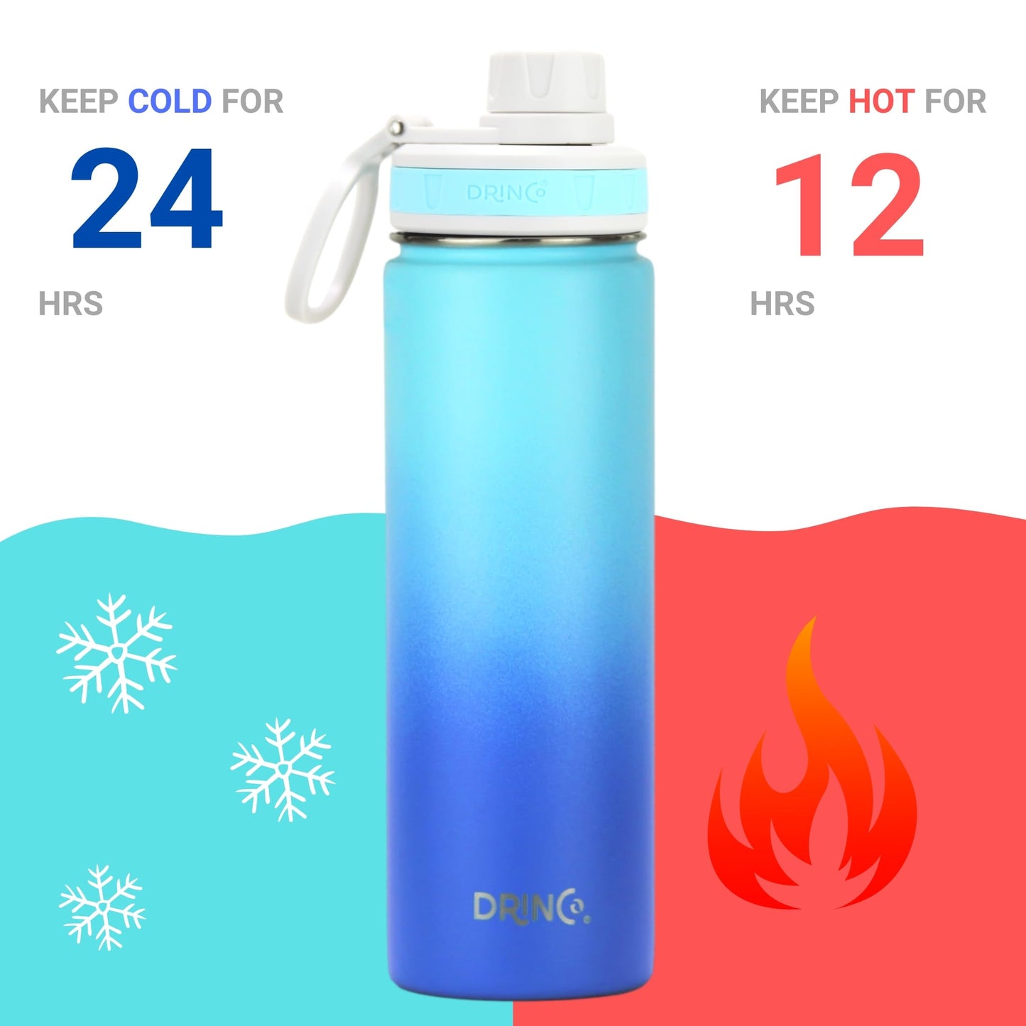 DRINCO Stainless Steel Water Bottle Spout Lid Vacuum Insulated Double Wall Water Bottle Wide Mouth (40oz 32oz 22oz 18oz 14oz) Leak Proof Keeps Cold…