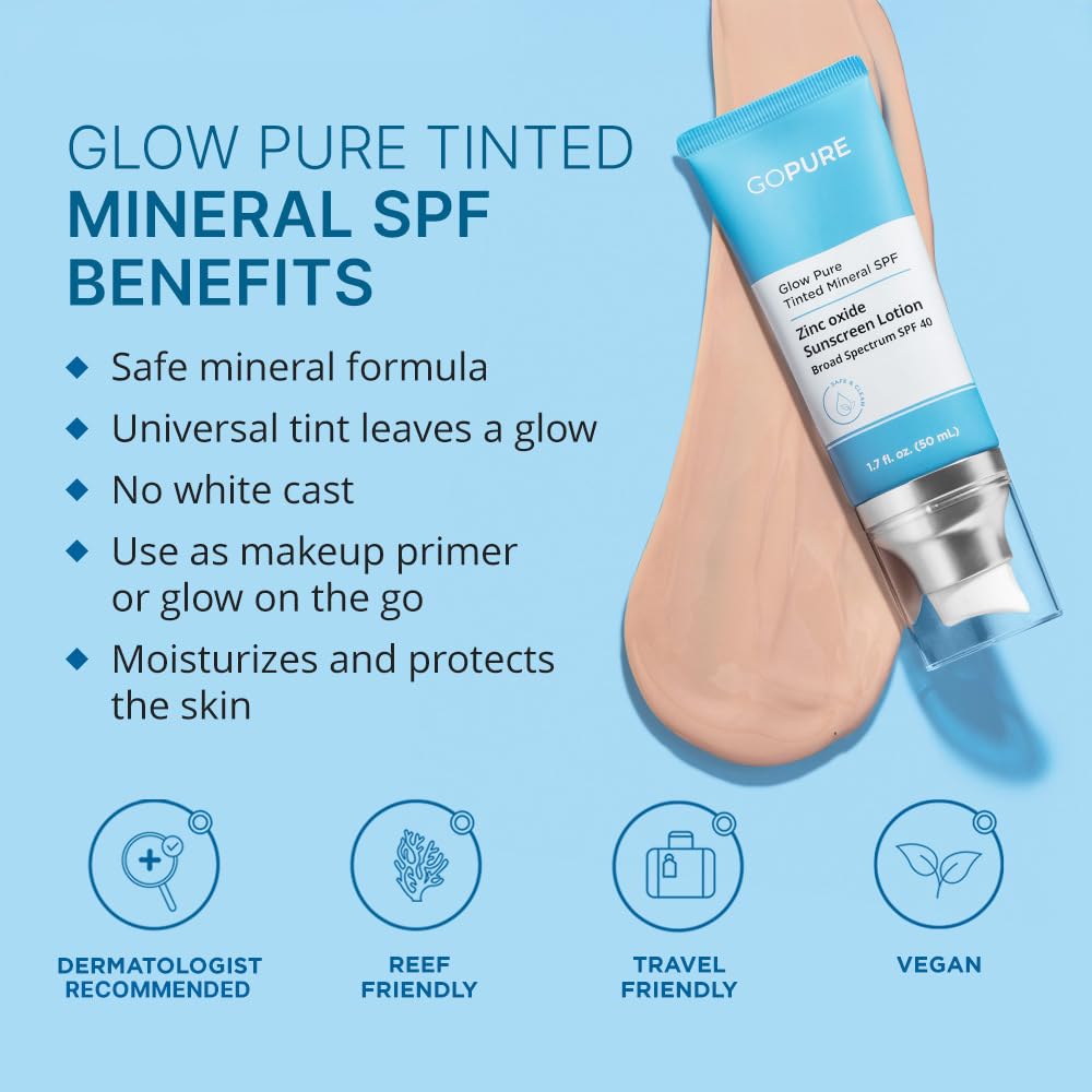 goPure Glow Pure Tinted Mineral SPF 40 PA+++ Face Sunscreen – Dermatologist-Tested Tinted Moisturizer with SPF, Reef-Friendly, Fragrance-Free