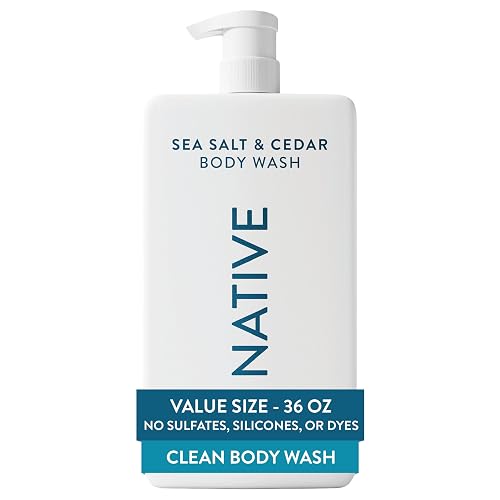 Native Body Wash for Women & Men, Sea Salt & Cedar, 36 oz Pump Bottle, Sulfate-Free & Gentle