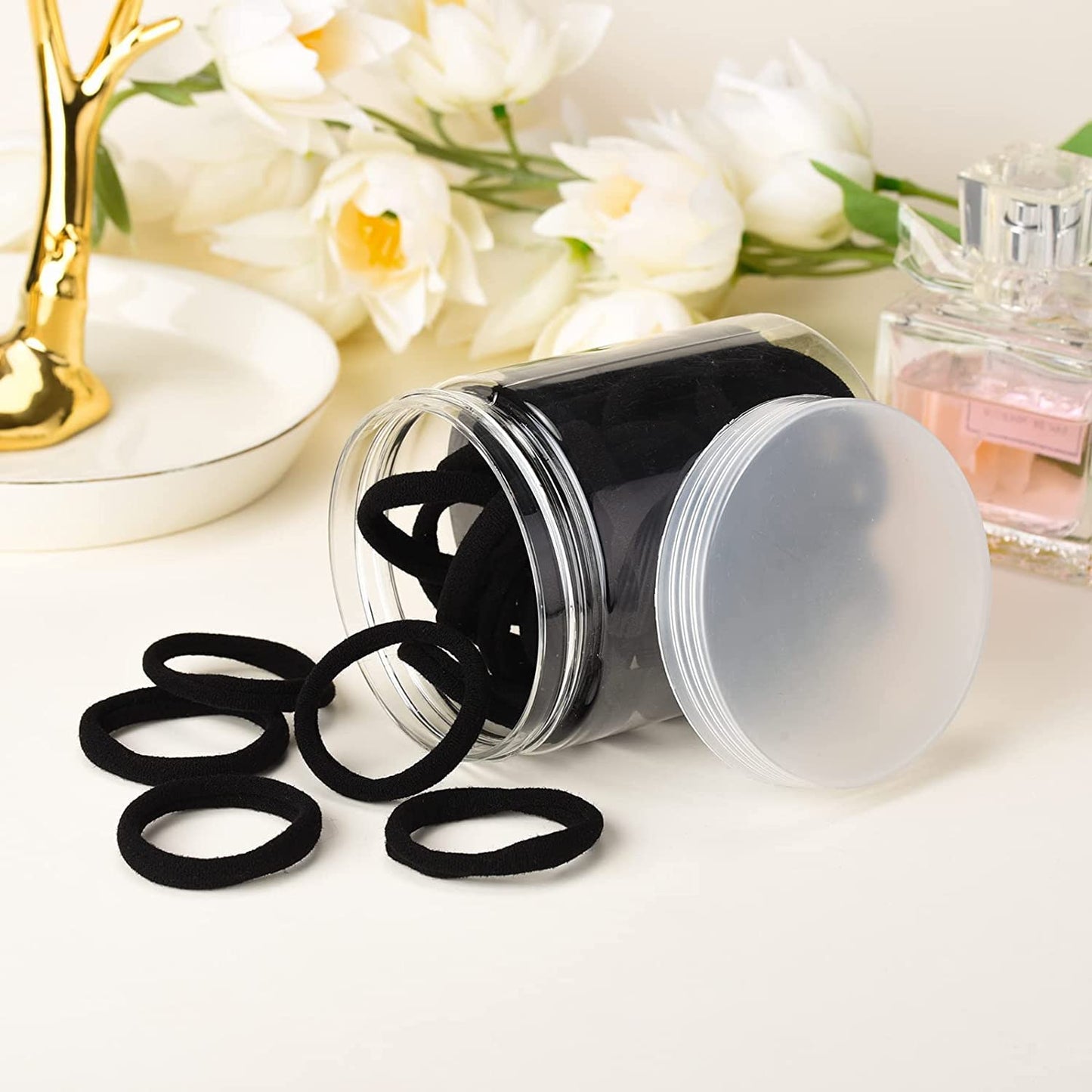 iFwevs 50PCS Black Hair Ties,Cotton Seamless Ponytail Holders,No Damage Elastics Hair Bands for Thick Heavy &Curly Hair Beauty and Personal Care iFwevs