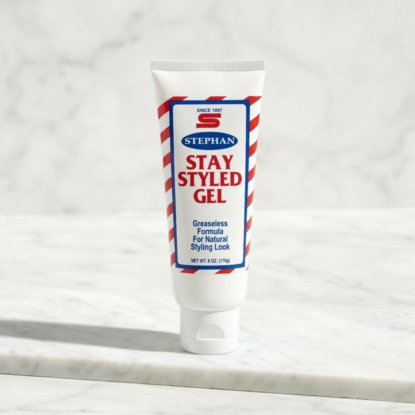 Stephan Stay Styled Hair Gel with Aloe Vera, Greaseless Firm Hold Men's Styling Formula, Flake-Free All-Day Control, 6 oz Squeeze Tube