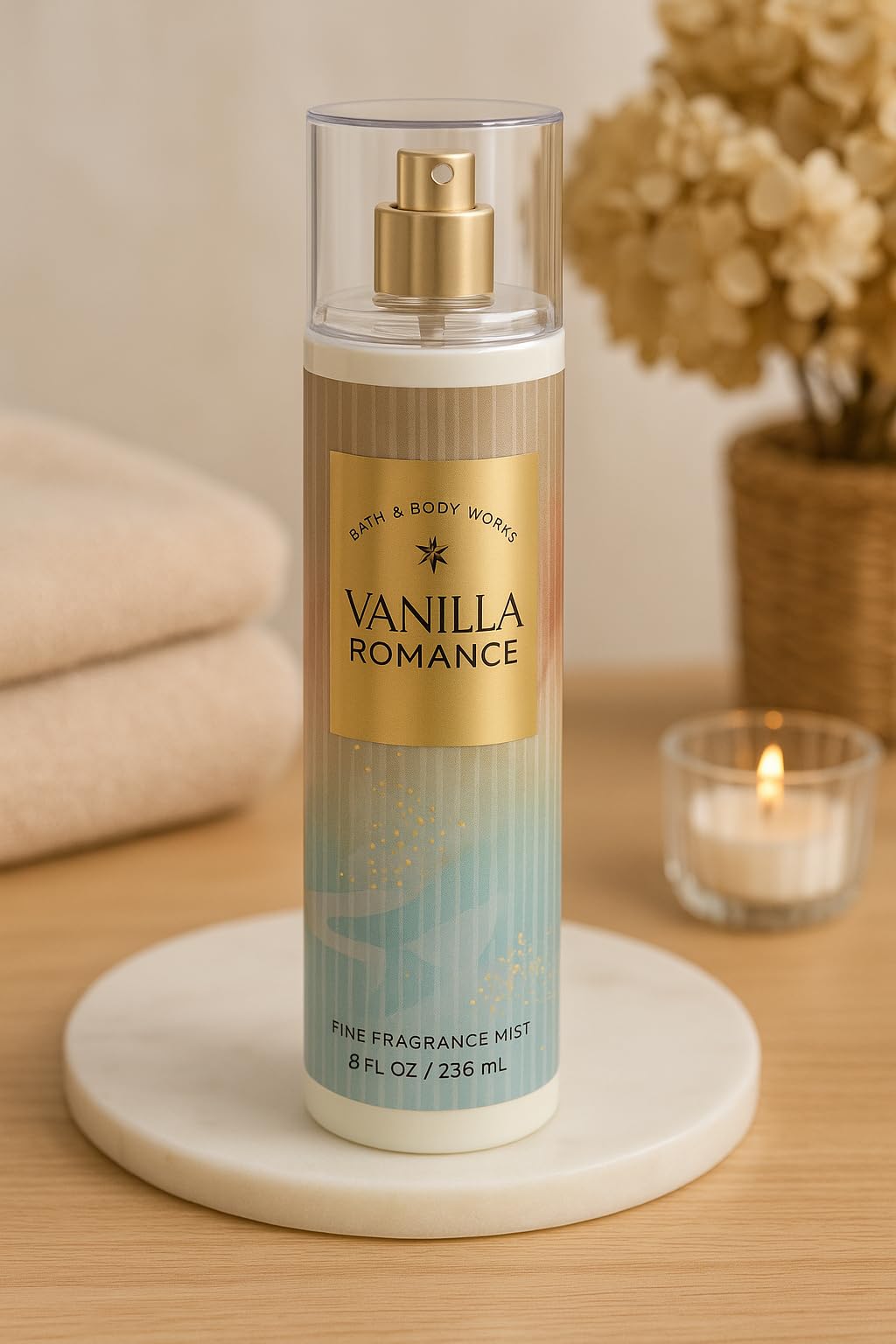 Bath & Body Works Vanilla Romance Fine Fragrance Mist 8 fl oz - Sweet Vanilla, Jasmine Petals & Amber Blend - Body Spray for Women & Men - Light
