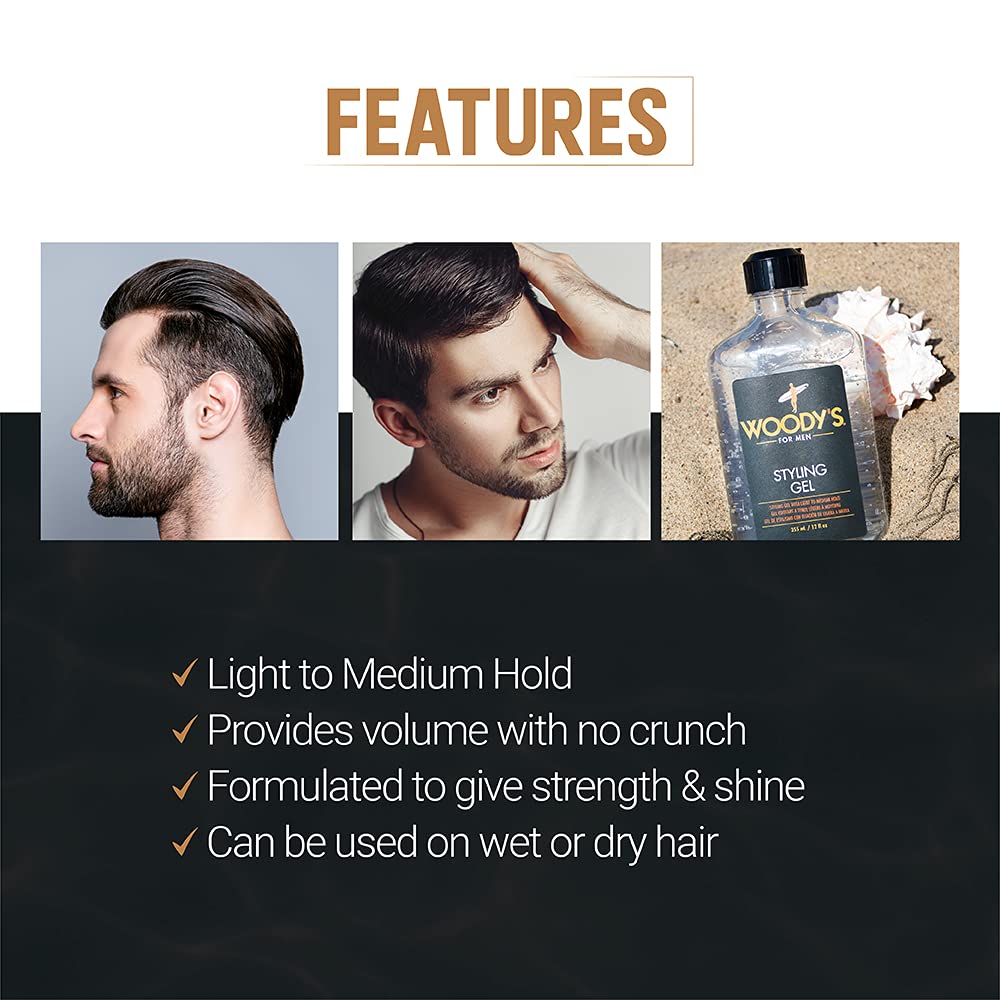 Woody's Styling Gel for Men - Alcohol-Free Men's Hair Gel with Light to Medium Hold, No Crunch, Touchable Finish, 12 fl oz