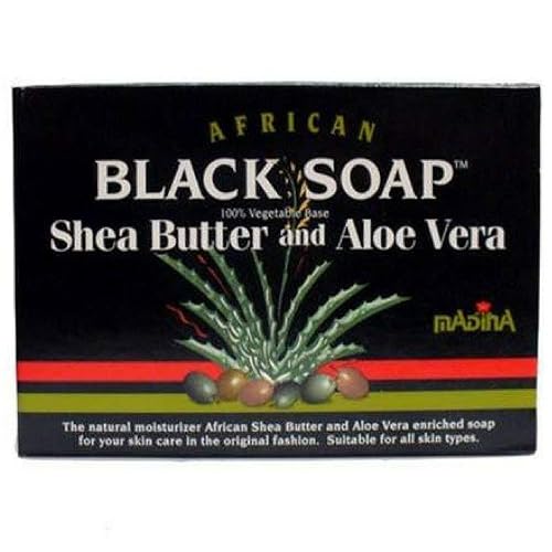 Madina African Black Soap Shea Butter and Aloe Vera, 3.5 oz