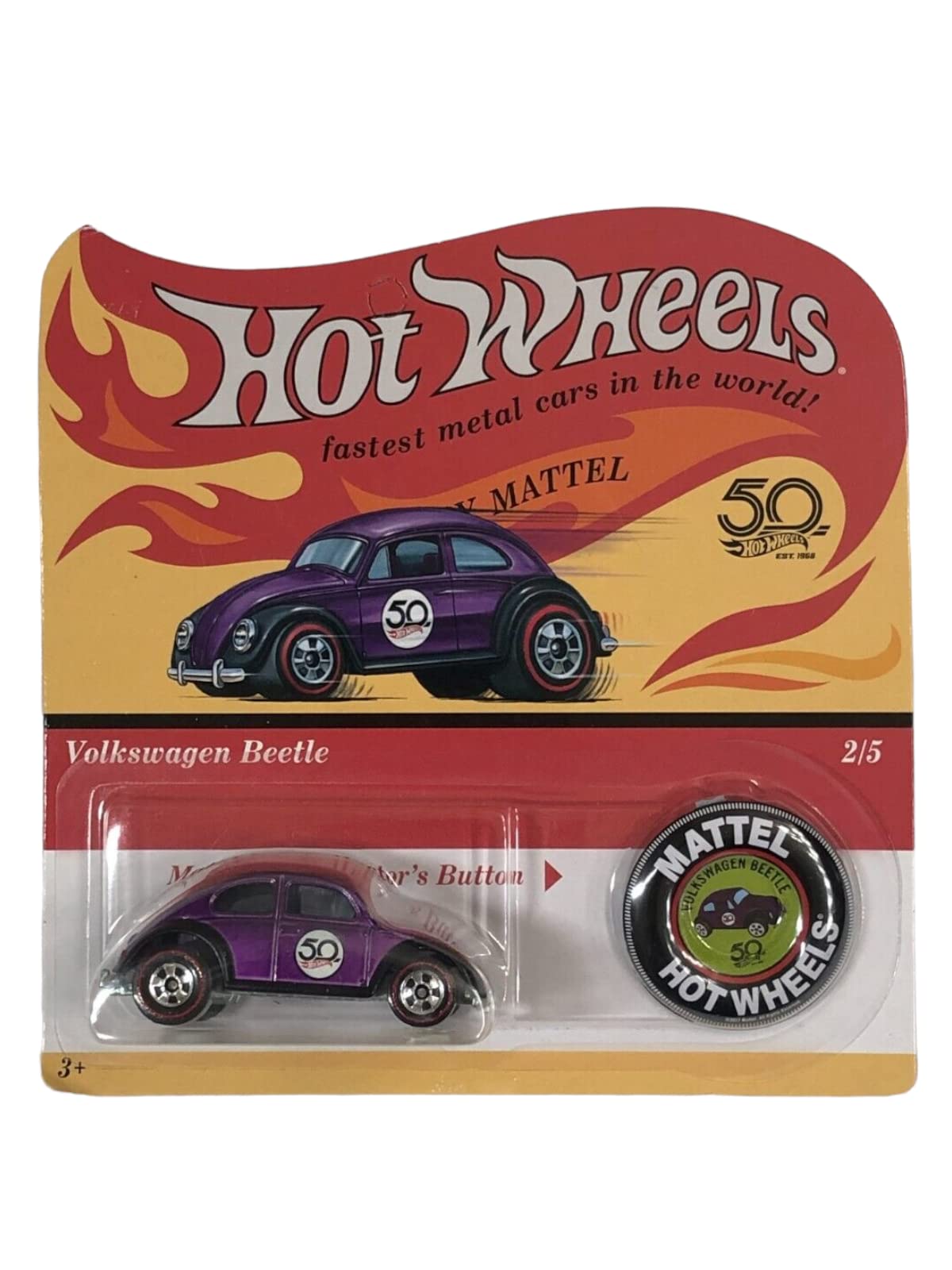 Hot Wheels 2018 50th Anniversary Redline Complete Set of 5 Diecast Vehicles with Collector Buttons