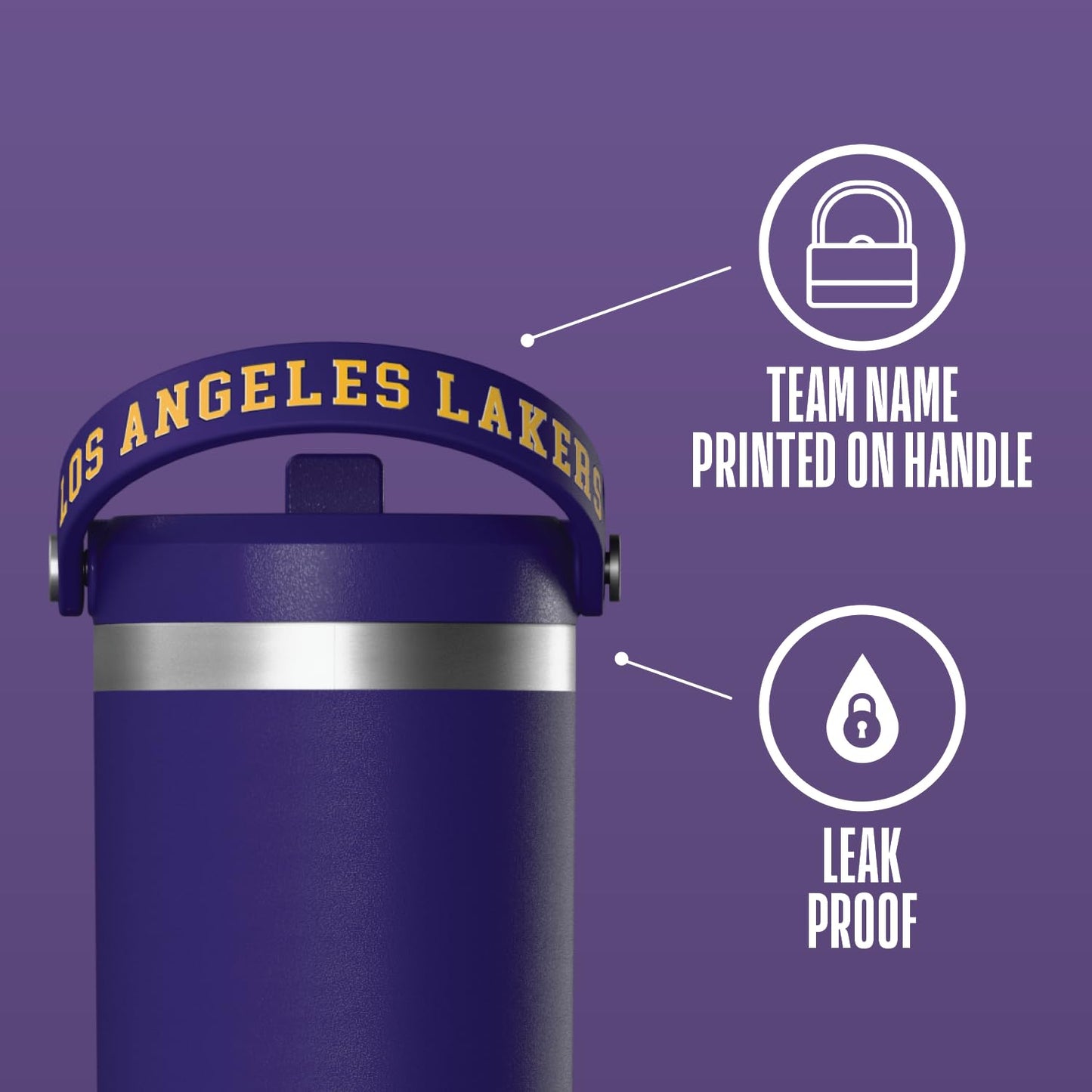 Hydrapeak x NBA Officially Licensed Los Angeles Lakers 32 oz Nomad Tumbler with Handle and Straw Lid, Leakproof Stainless Steel Water Bottle