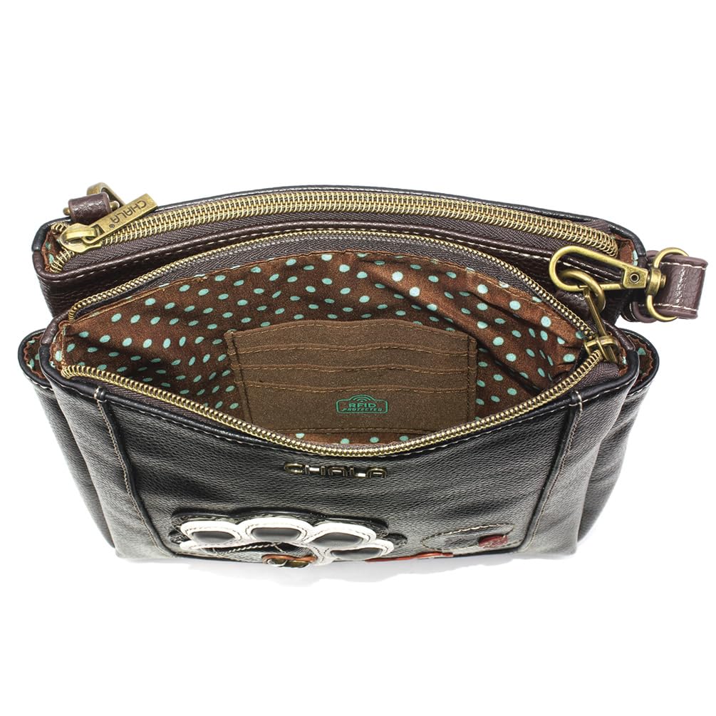 CHALA Merry Messenger RFID Protected Women Faux Leather Shoulder Purse with Adjustable Crossbody Strap - Paw Print - black