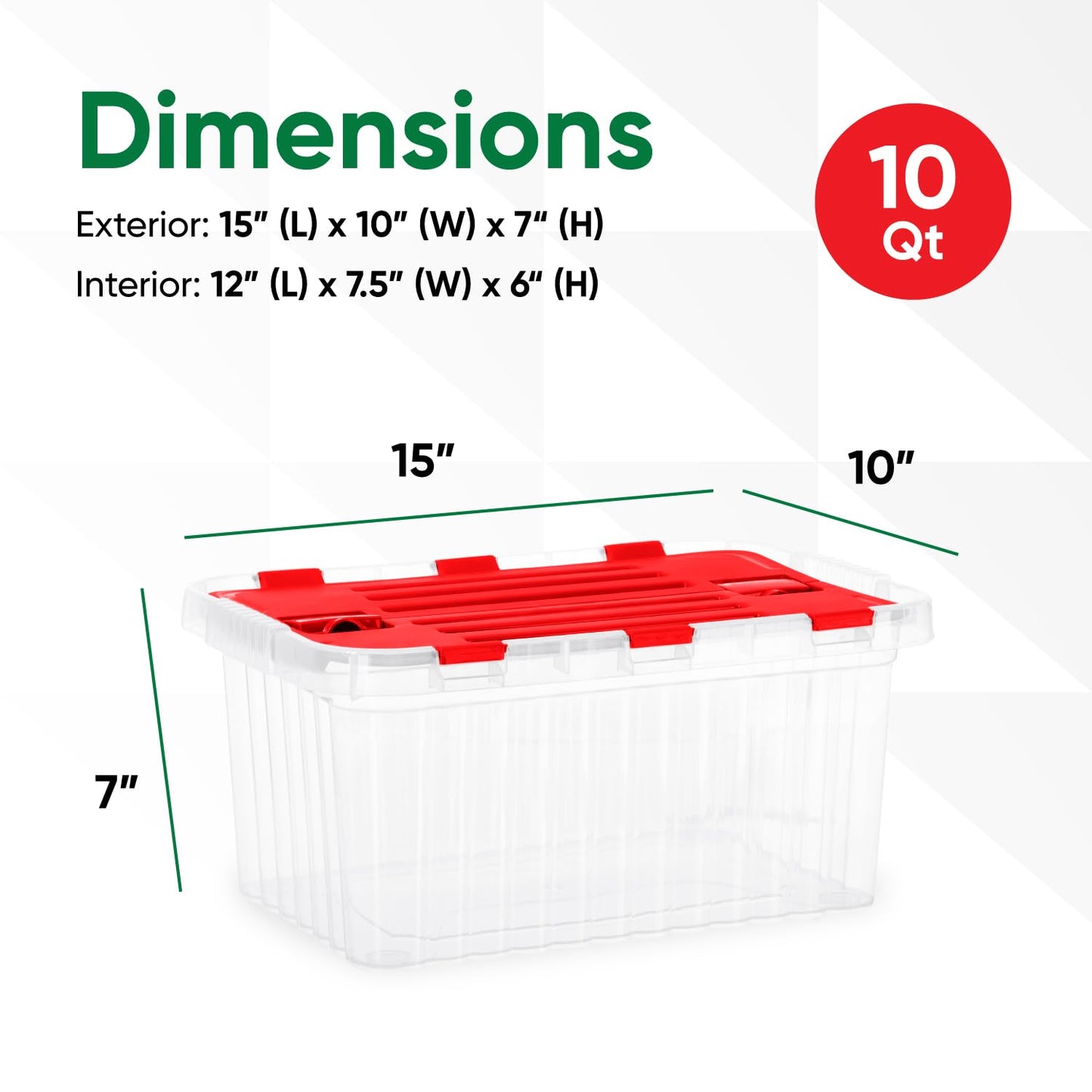 Superio Christmas Storage Box with Red Hinged Lids, Plastic Container Bins for Organizing with Attached Lid, Stackable Crates, BPA Free, Organizers…