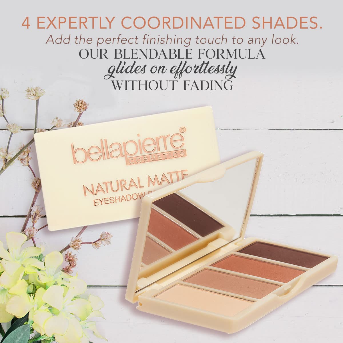 Bellapierre Natural Matte Eyeshadow Makeup Palette | Highly Pigmented, Long Lasting and Blendable | 4 Matte Shades | Hypoallergenic and Paraben-Free |