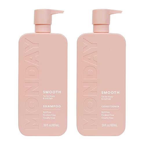 MONDAY HAIRCARE Smooth Shampoo + Conditioner Bathroom Set (2 Pack) 30oz Each for Frizzy, Coarse, and Curly Hair, Made from Coconut Oil, Shea Butter