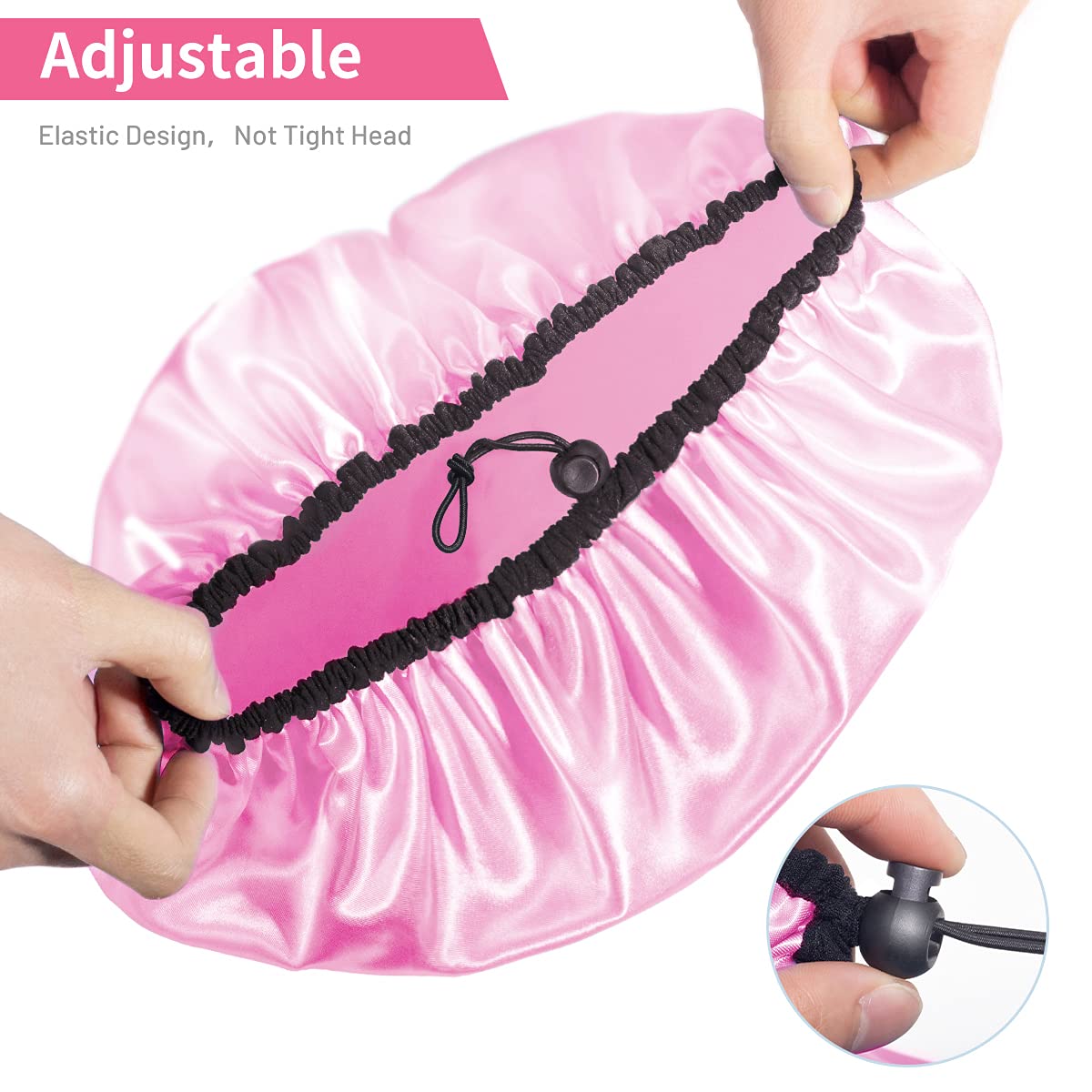 Auban Shower Cap for Women, Adjustable Reusable, Extra Large, Double-Layer Waterproof Bathing Cap, Waterproof Exterior, EVA Lining, Hair Cap for All