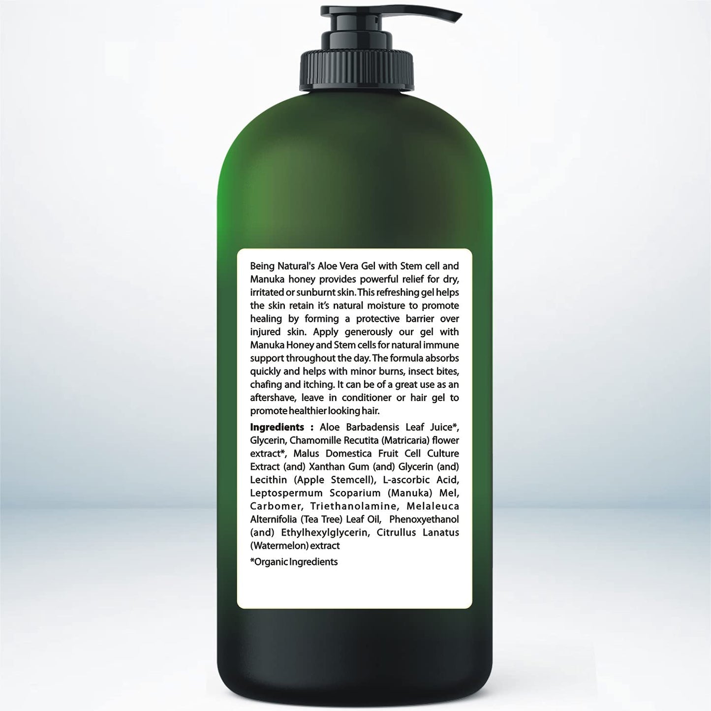 Aloe vera Gel - from 100% Pure Organic Aloe Infused with Manuka Honey, Stem Cell, Tea Tree Oil - Natural Raw Moisturizer for Face, Body, Hair. Perfect