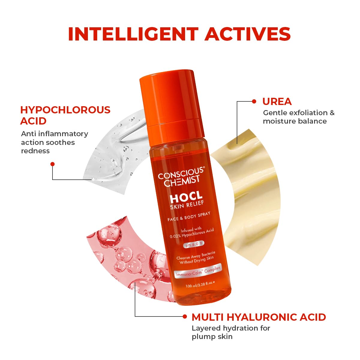 Conscious Chemist HOCL Skin Relief Face & Body Spray Soothing & Repairing Toner Hypochlorous Acid Mist for Quick Relief from Body Odour,Acne, Redness