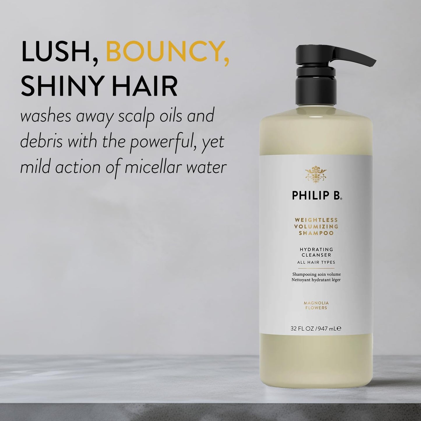 PHILIP B Weightless Volumizing Shampoo, 32 fl. oz. (947 ml) - Removes Oil and Product Build-Up, Adds Extra Body, Bounce and Shine
