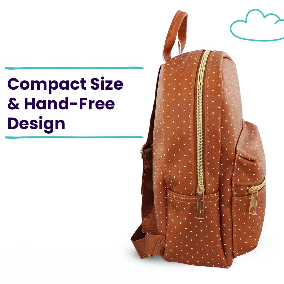 Disney Minnie Mouse with Polka Dots Mini PU Leather Backpack Purse with Adjustable Straps 10 Inch (Brown, One Size)