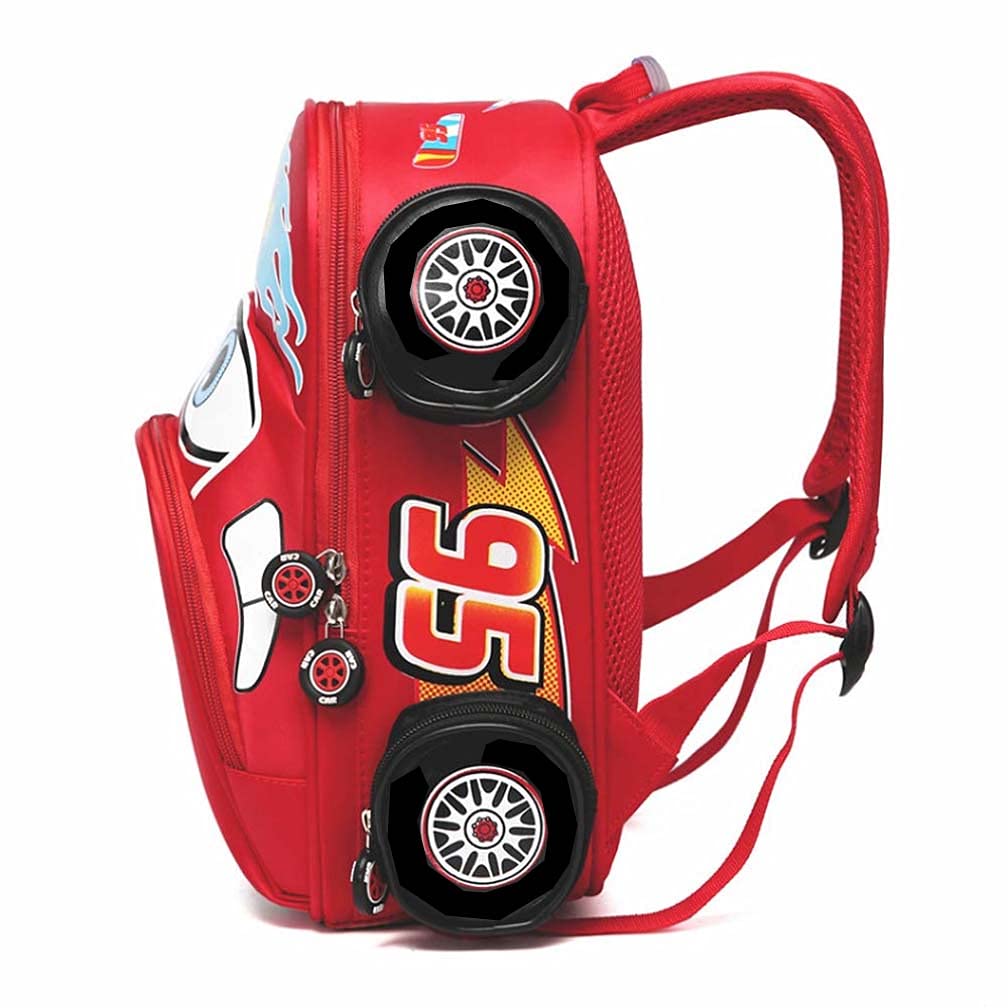 QWZY Toddler Boys Girls Backpack Waterproof Cartoon Truck Car Kindergarten Child Snack School Bag (Red)