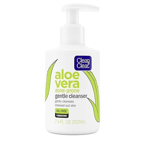 Clean & Clear Aloe Vera Gentle Facial Cleanser for Acne-Prone & Sensitive Skin, Oil-Free Daily Face Wash with Aloe Vera, Vegan, No Animal Testing