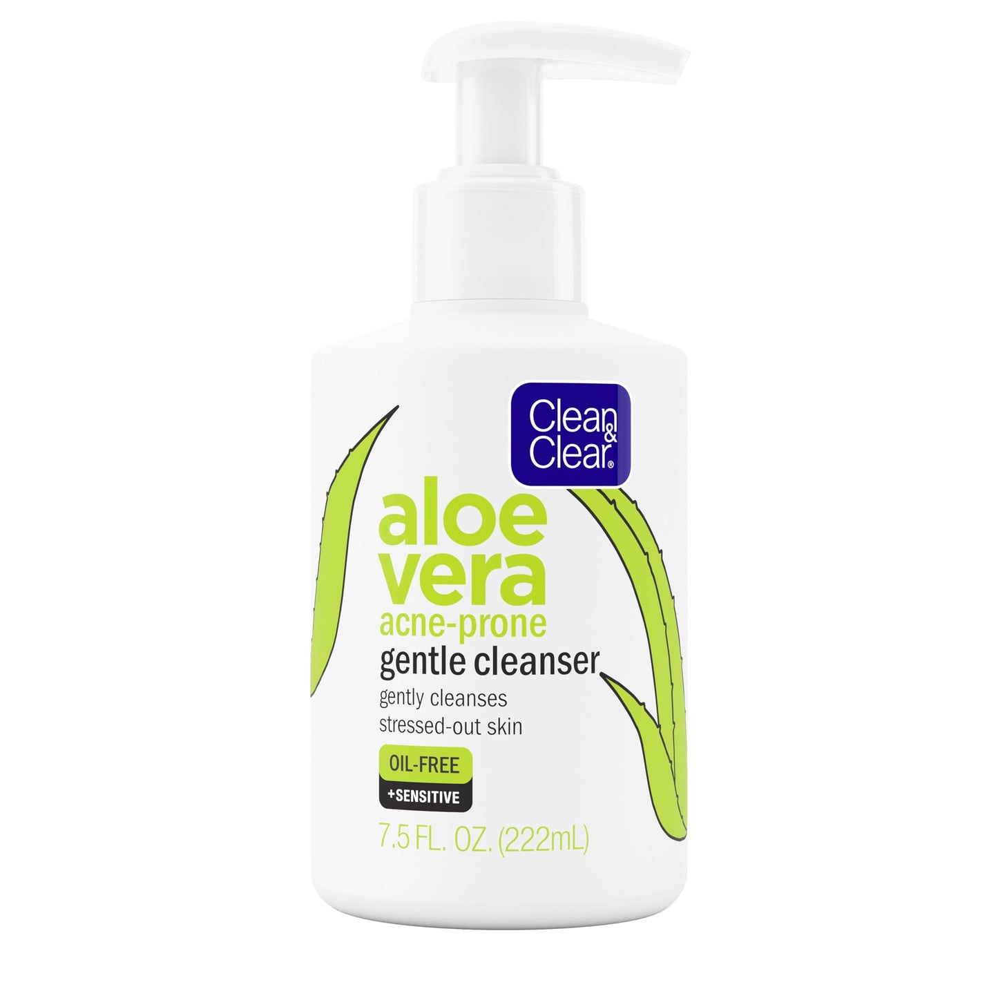 Clean & Clear Aloe Vera Gentle Facial Cleanser for Acne-Prone & Sensitive Skin, Oil-Free Daily Face Wash with Aloe Vera, Vegan, No Animal Testing