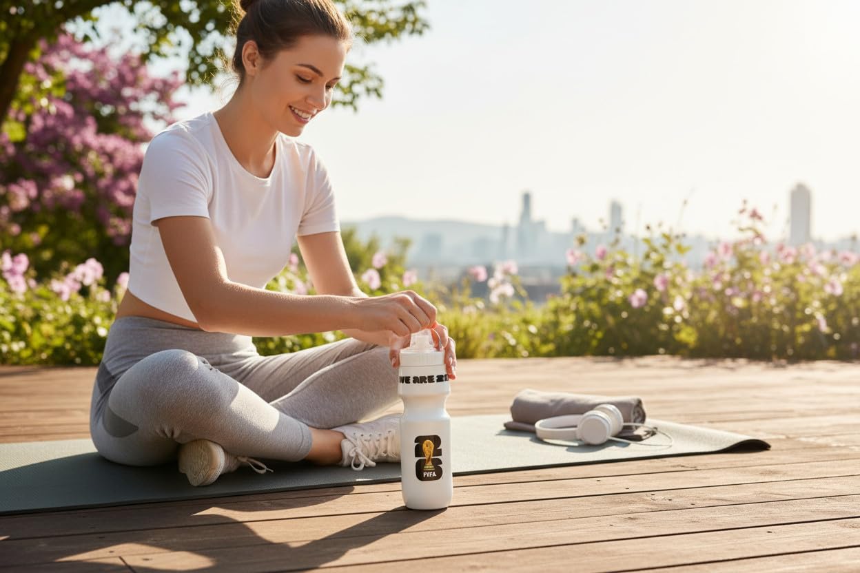 Official 2026 FIFA World Cup 24oz Refillable Squeeze Water Bottle - BPA-Free, Reusable, Dishwasher Safe with Pull-Top Cap - Designed for Everyday Use