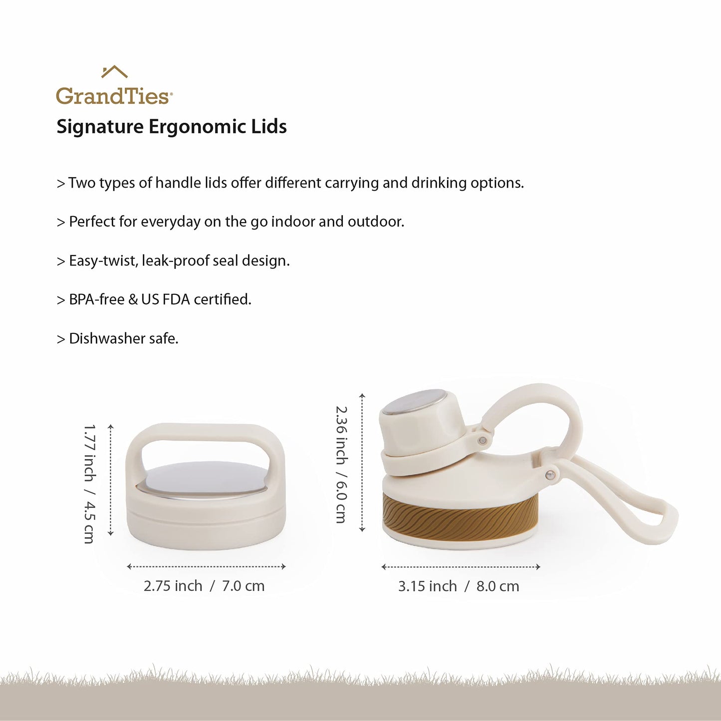 GRANDTIES 2 Lids Sports Stainless Steel Water Bottles - Wide Mouth Vacuum Insulated Reusable Leak Proof BPA-Free Travel Metal Canteen, Thermal