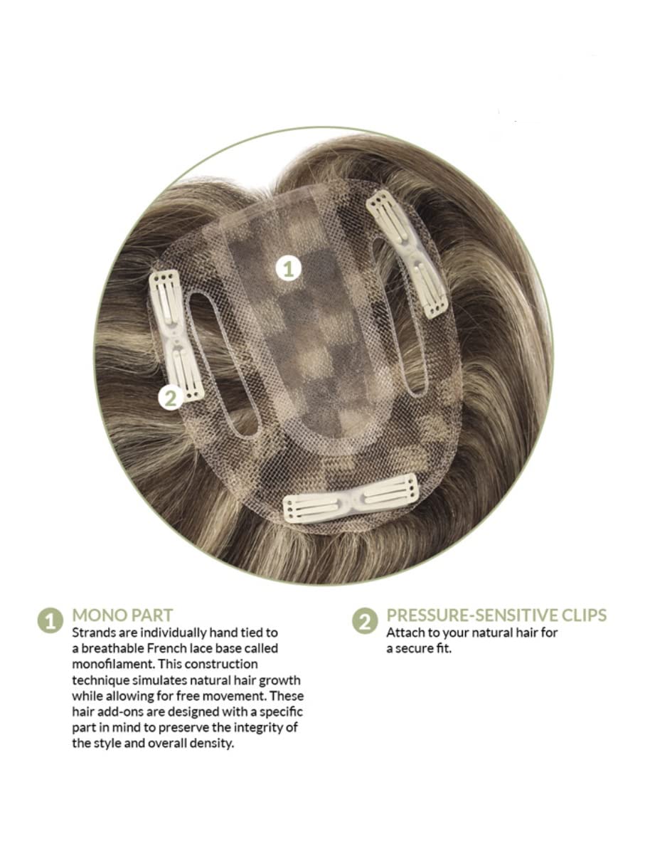 ADD-ON CENTER Human Hair/HF Synthetic Blend Topper by Envy, 5PC Bundle: Topper, 4oz Mara Ray Luxury Shampoo & Conditioner, Wide Tooth Comb, and 19